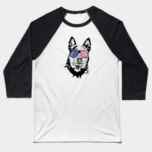 Australian Cattle Dog Blue Heeler American Flag Sunglasses Baseball T-Shirt